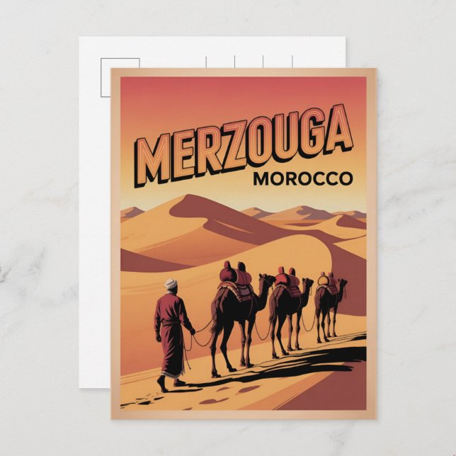Cartão Postal Retro Merzouga sahara camel ride morocco travel  (Frente/Verso)