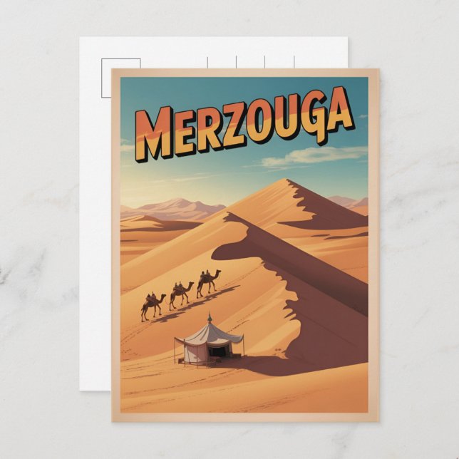 Cartão Postal Retro Merzouga sahara camel ride morocco travel  (Frente/Verso)