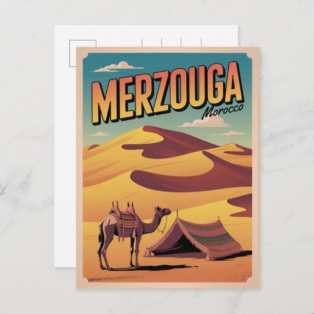 Cartão Postal Retro Merzouga sahara camel ride morocco travel gi (Frente/Verso)