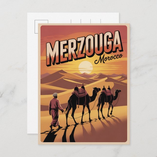 Cartão Postal Retro Merzouga sahara camel ride morocco travel gi (Frente/Verso)