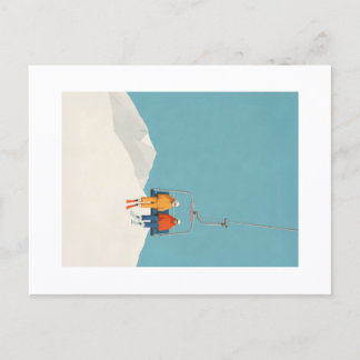 Cartão Postal Retro Minimalist Ski Lift Illustration