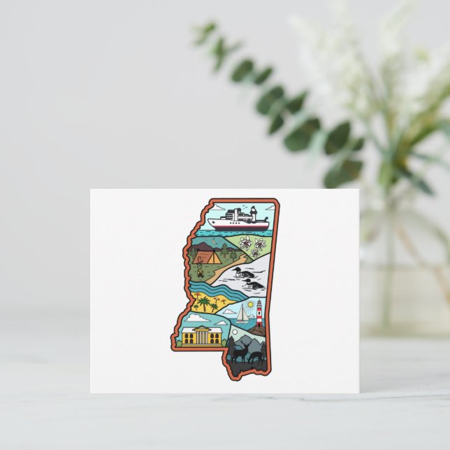 Cartão Postal Retro Mississippi Biloxi Laurel MS State Souvenir (Em pé/Frente)