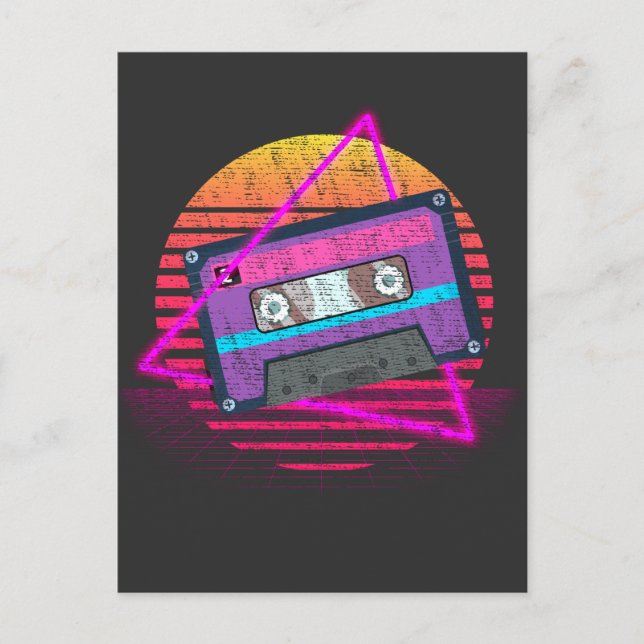 Cartão Postal Retro Mixtape Vaporwave Music Sunset Tape (Frente)