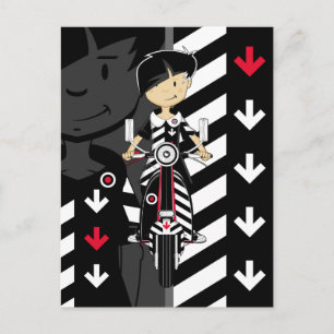 Cartão Postal Retro Mod Girl no cartão-postal do Patinete