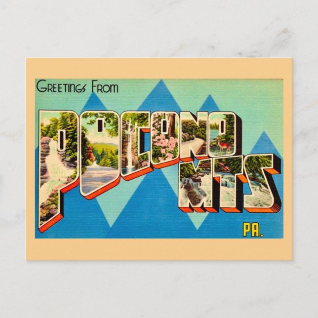 Cartão postal retrô Montanhas de Pocono (Frente)