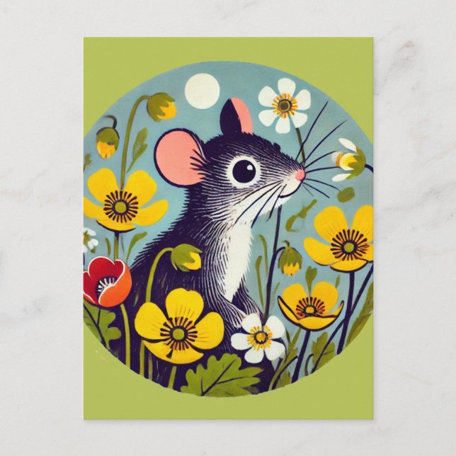 Cartão Postal Retro Mouse with Buttercup  (Frente)