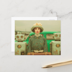 Cartão Postal Retro-Mulher e Dois Robôs