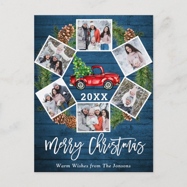 Cartão Postal Retro Natal Caminhão Vermelho Saudação 6 Foto (Frente)