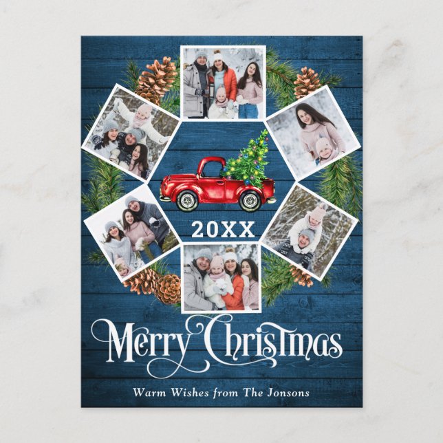 Cartão Postal Retro Natal Caminhão Vermelho Saudação 6 Foto (Frente)