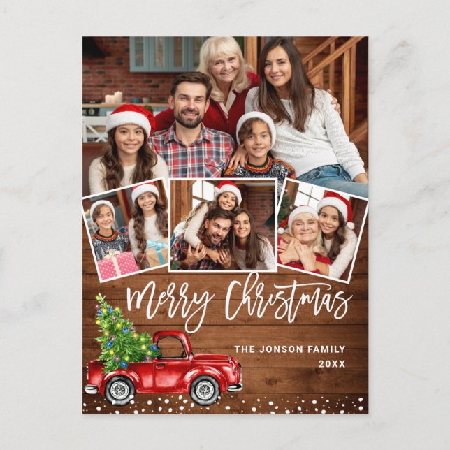 Cartão Postal Retro Natal Red Truck Russ 4 FOTO Saudação (Frente)