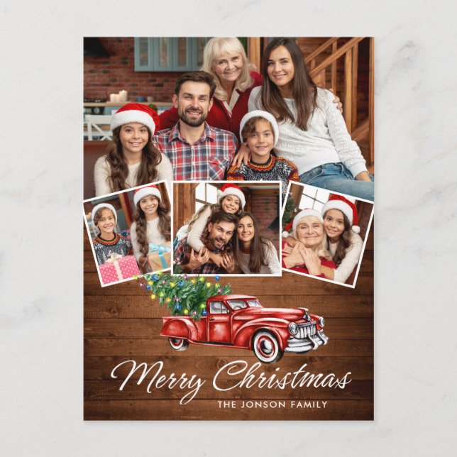 Cartão Postal Retro Natal Red Truck Russ 4 FOTO Saudação (Frente)