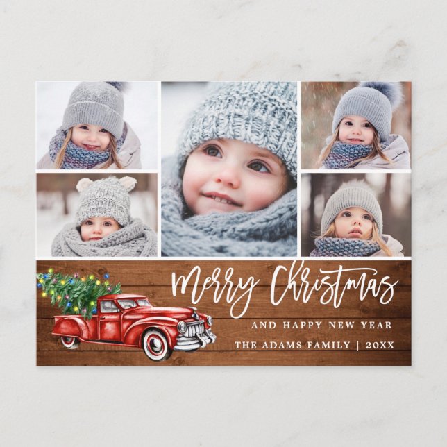 Cartão Postal Retro Natal Red Truck Russo 5 FOTO Saudação (Frente)