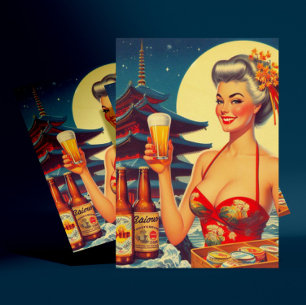 Cartão Postal Retro Oriental Beer Girl