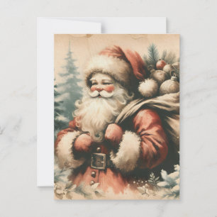 Cartão Postal Retro Papai Noel com Ornamentos