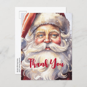 Cartão Postal Retro Papai Noel num Natal Red Hat Obrigado