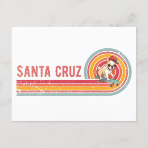 Cartão Postal Retro Papais noeis Cruz Skateboard French Buldog