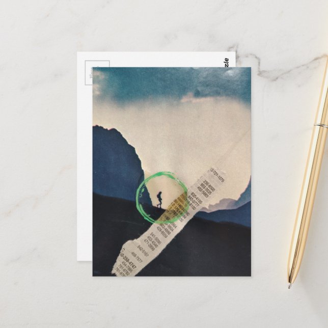 Cartão Postal Retro Person Hiking in Mountains Collage (Frente/Verso In Situ)