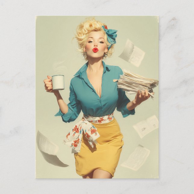 Cartão Postal Retro Pin-Up Office Chic (Frente)