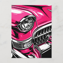 Cartão Postal Retro Pink Classic Car Front Pop Art Illustration