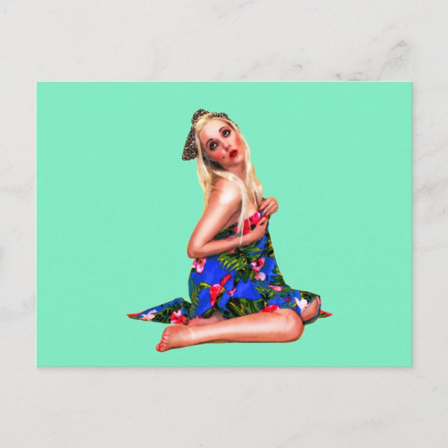 Cartão Postal Retro Pinup Girl Green (Frente)