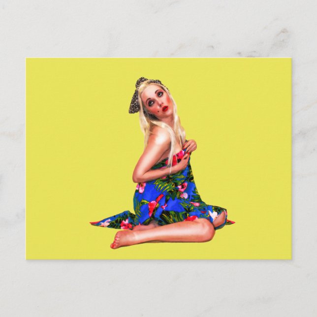 Cartão Postal Retro Pinup Girl Yellow (Frente)