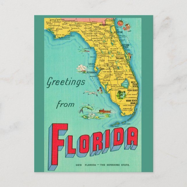 Cartão Postal Retro Postcard of Florida  (Frente)