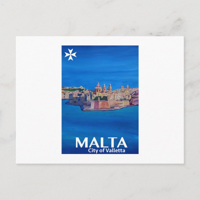 Cartão Postal Retro Poster Malta Valetta - Cidade dos Cavaleiros (Frente)