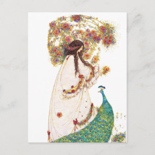 Cartão Postal Retro Princesa & Pavão por Jessie King