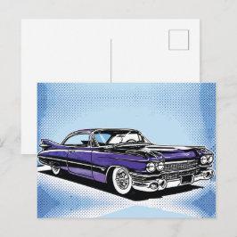 Cartão Postal Retro Purple Classic Car Side Pop Art