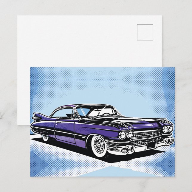 Cartão Postal Retro Purple Classic Car Side Pop Art (Frente/Verso)