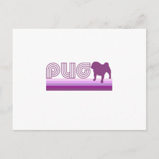 Cartão Postal Retro Rainbow Pug em Púrpura