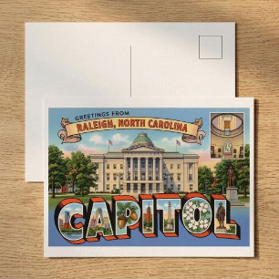 Cartão Postal Retro Raleigh NC State Capitol Lembrança de Viagem
