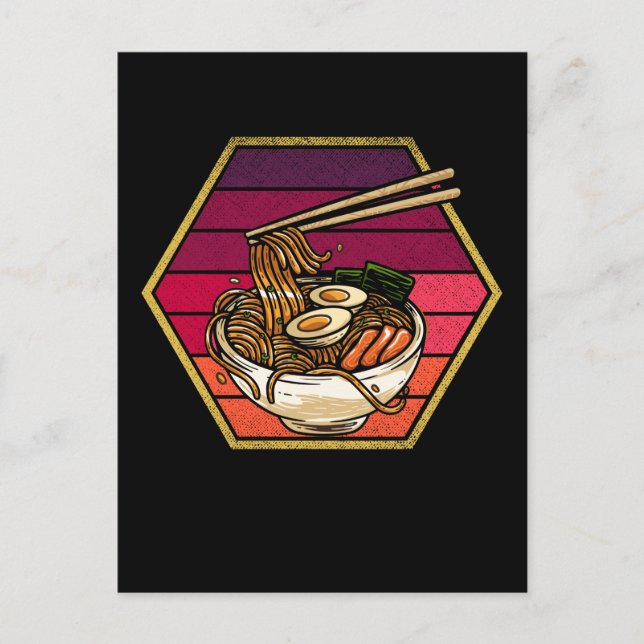 Cartão Postal Retro Ramen Bowl Anime Japanese Noodles Bowl Otaku (Frente)