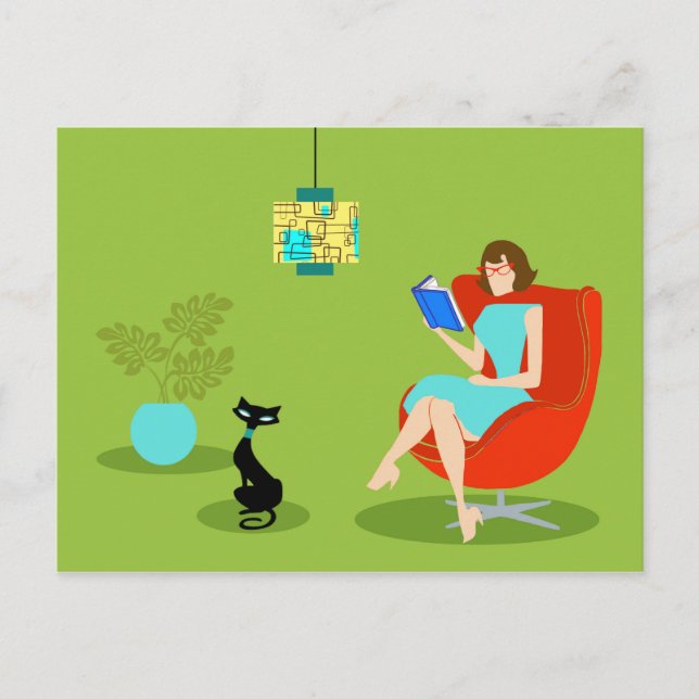 Cartão Postal Retro Reading Woman Postcard (Frente)