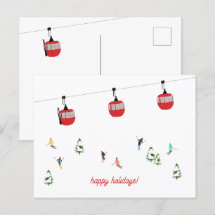 Cartão Postal Retro Red Ski Gondola Lift Holiday