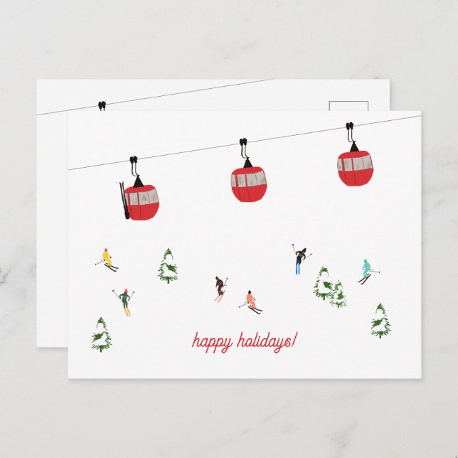 Cartão Postal Retro Red Ski Gondola Lift Holiday (Frente/Verso)