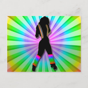 Cartão Postal Retro Roller Girl no Rainbow Postcard