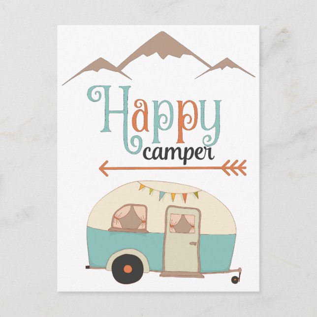 Cartão Postal Retro RV de Camper Cute Feliz (Frente)