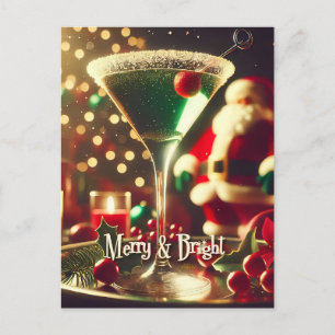 Cartão Postal Retro Santa de Natal dos anos 50 Martini Verde