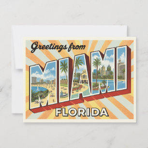 Cartão Postal Retro "Saudações de Miami, Flórida" Sunburst