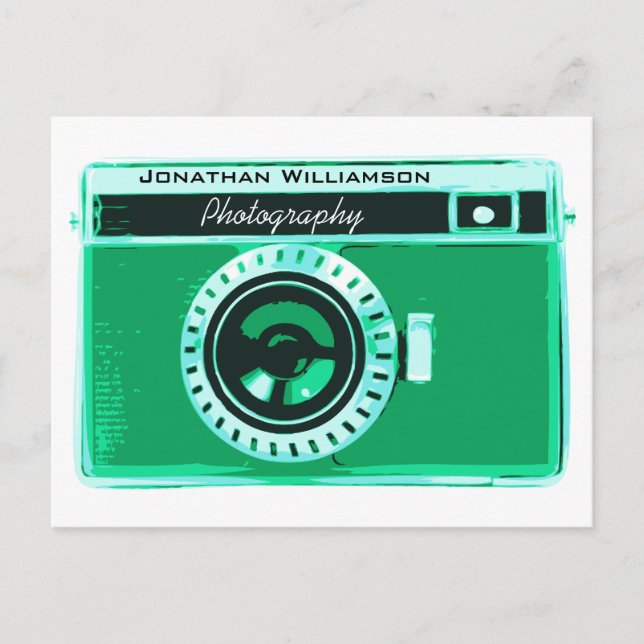 Cartão Postal Retro Seafoam Green Camera Photoics Business (Frente)