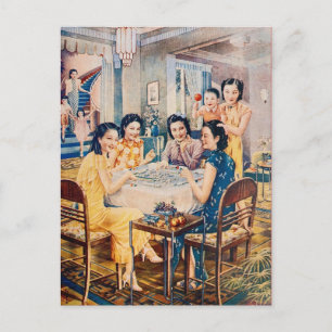 Cartão Postal Retro Shanghai Advertising Mahjong Game