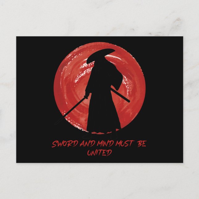 Cartão Postal Retro Silhouette Samurai - Citação da Mente Samura (Frente)