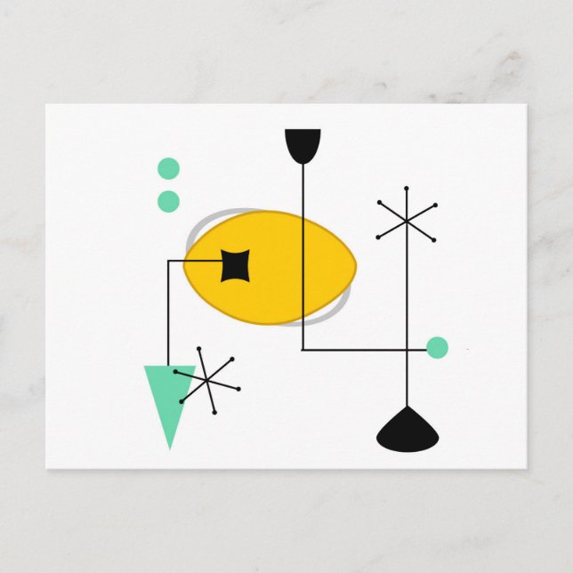 Cartão Postal Retro simples azul-meio século moderno amarelo (Frente)