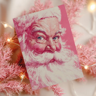 Cartão Postal Retro Smiling Santa Claus Pink Vintage Christmas