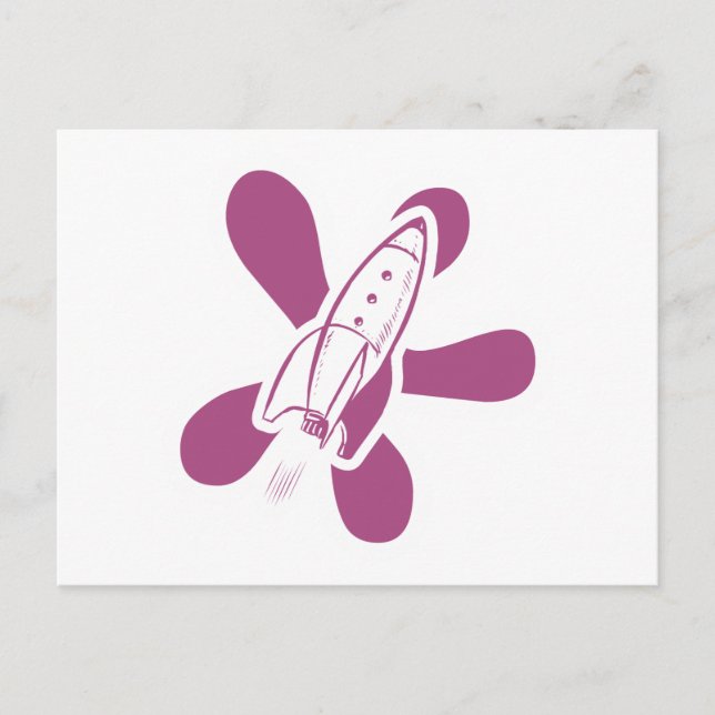 Cartão Postal Retro Splat Rocket Branco Rosa (Frente)