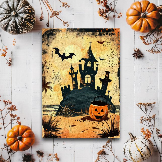 Cartão Postal Retro Spooky Summer Halloween Beach (Criador carregado)