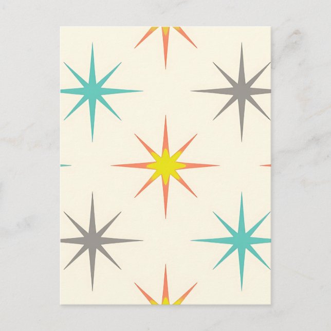 Cartão Postal Retro Starburst Mid-Century Pattern (Frente)