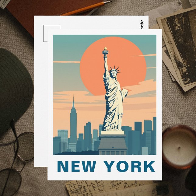 Cartão Postal Retro Statue of Liberty New York City Travel (Retro Statue of Liberty New York City Travel Postcard
)