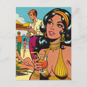 Cartão Postal Retro Summer Beach Girl Histórias em quadrinhos
